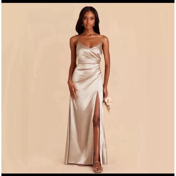 Birdy Grey Y2K Fairy Shiny Satin Long Bridesmaid Prom Leg Slit 90s HOCO Dress S - Picture 1 of 13